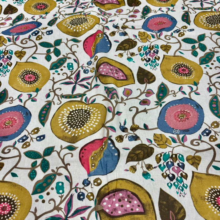 Premium Floral Vine Printed Cotton Flex Fabric 44 Inch Width Breathable Material for Dresses, Co-ord Sets & Kurti Sets