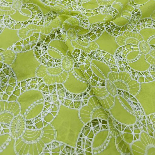 Designer Cutwork Crepe Fabric Floral Laser Cut Pattern Big Width