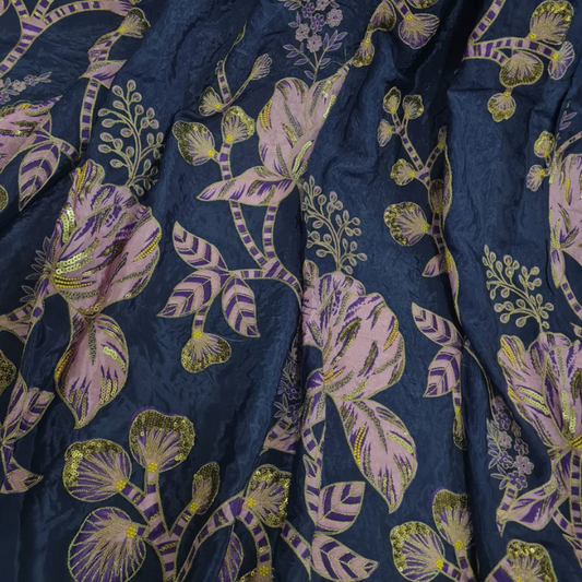 Premium Embroidered Crepe Fabric Big Width Floral Sequin Work