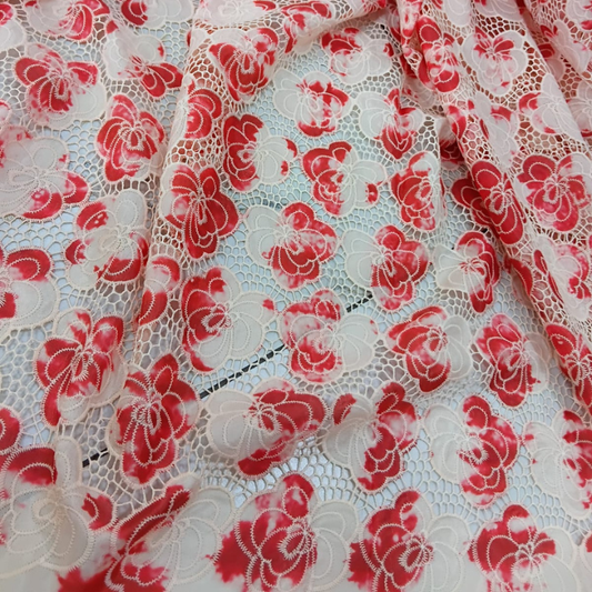 Designer Floral Crepe Cutwork Fabric Big Width