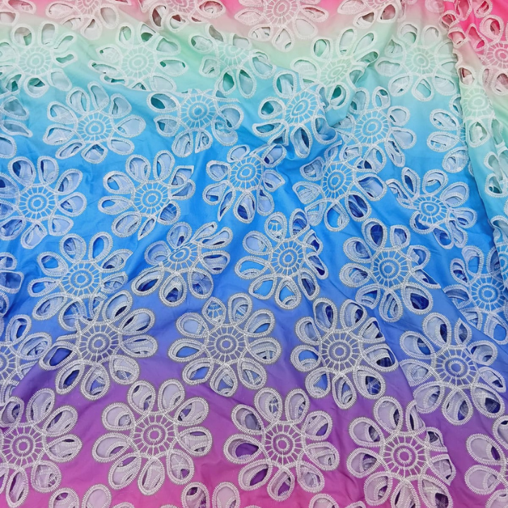 Multicolor Ombre Floral Cutwork Crepe Fabric Big Width