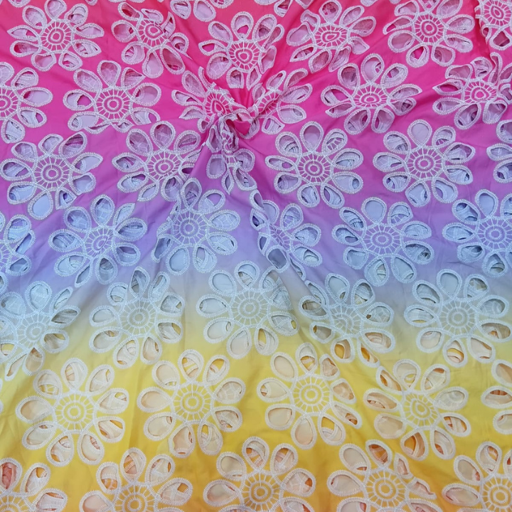 Multicolor Ombre Floral Cutwork Crepe Fabric Big Width