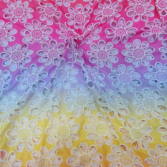 Multicolor Ombre Floral Cutwork Crepe Fabric Big Width