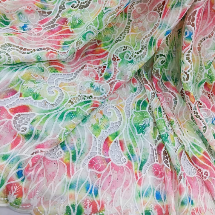 Crepe Cutwork Fabric Big Width with Intricate Floral Embroidery & Scalloped