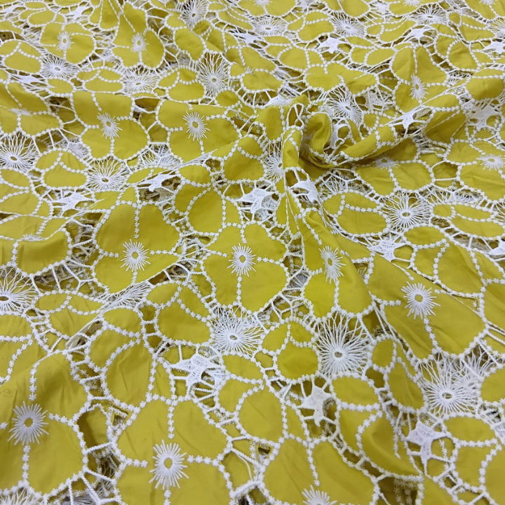 Premium Crepe Cutwork Floral Fabric Big Width