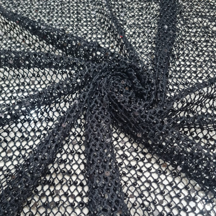 Premium Pearl & Sequin Embroidered Croatia Mesh Fabric 44 Wide