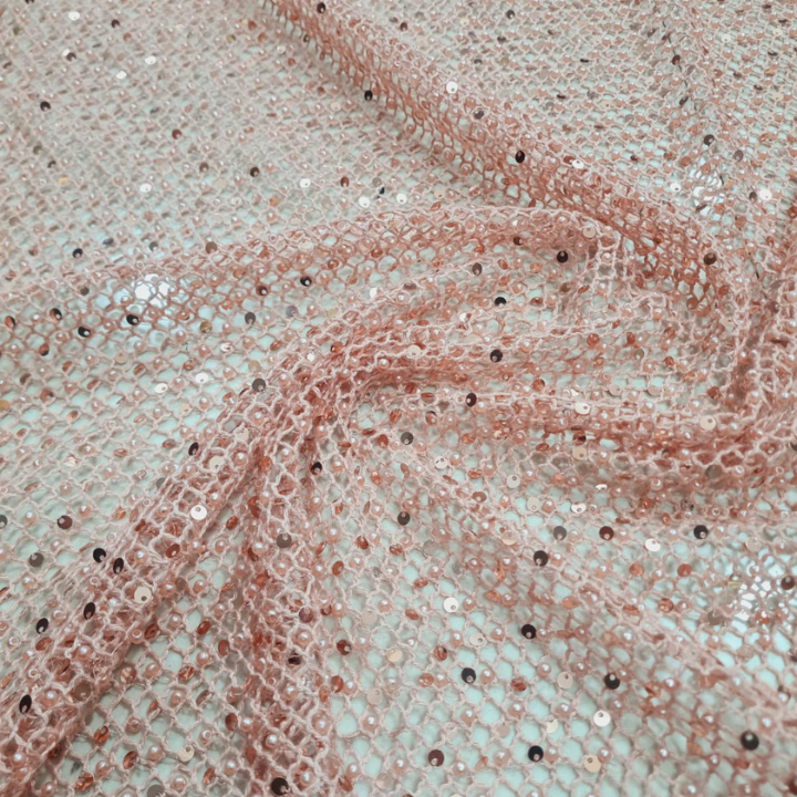 Premium Pearl & Sequin Embroidered Croatia Mesh Fabric 44 Wide