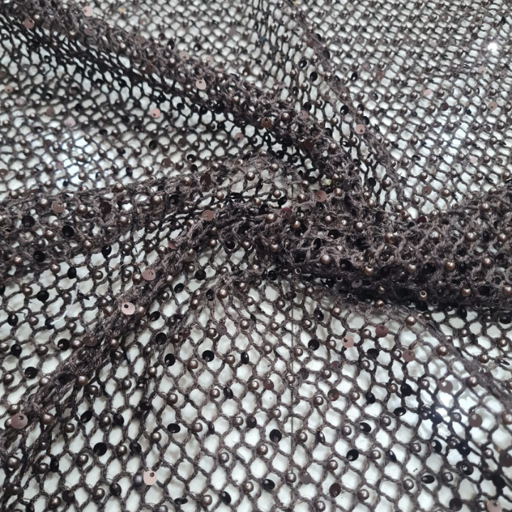 Premium Pearl & Sequin Embroidered Croatia Mesh Fabric 44 Wide