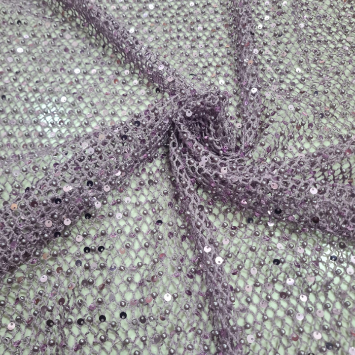 Premium Pearl & Sequin Embroidered Croatia Mesh Fabric 44 Wide