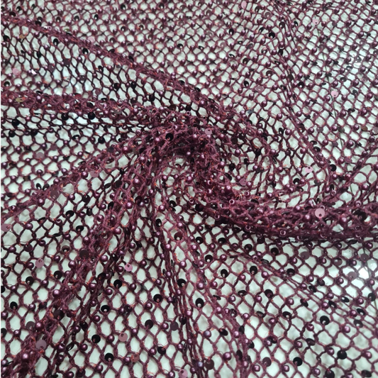 Premium Pearl & Sequin Embroidered Croatia Mesh Fabric 44 Wide