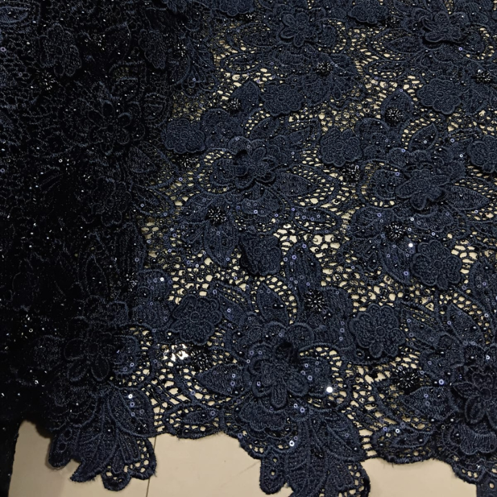Floral Sequin & Cutdana Hand Beaded Crochet Lace Fabric 50 Width Patterned Mesh