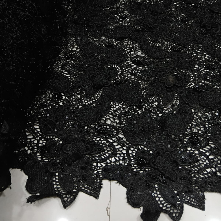 Floral Sequin & Cutdana Hand Beaded Crochet Lace Fabric 50 Width Patterned Mesh