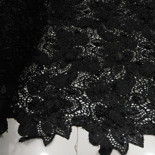 Floral Sequin & Cutdana Hand Beaded Crochet Lace Fabric 50 Width Patterned Mesh