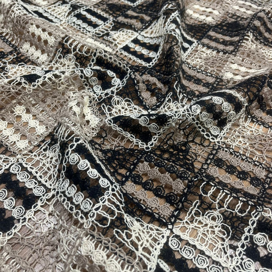 Geometric Grid Crossia Embroidery Fabric Big Width