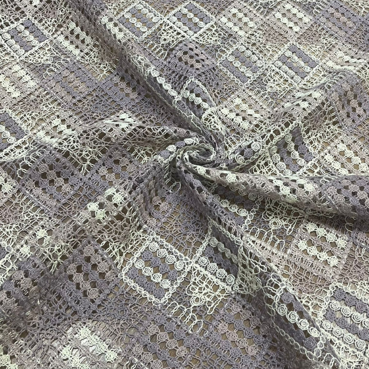Geometric Grid Crossia Embroidery Fabric Big Width