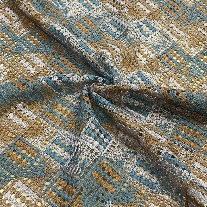 Geometric Grid Crossia Embroidery Fabric Big Width