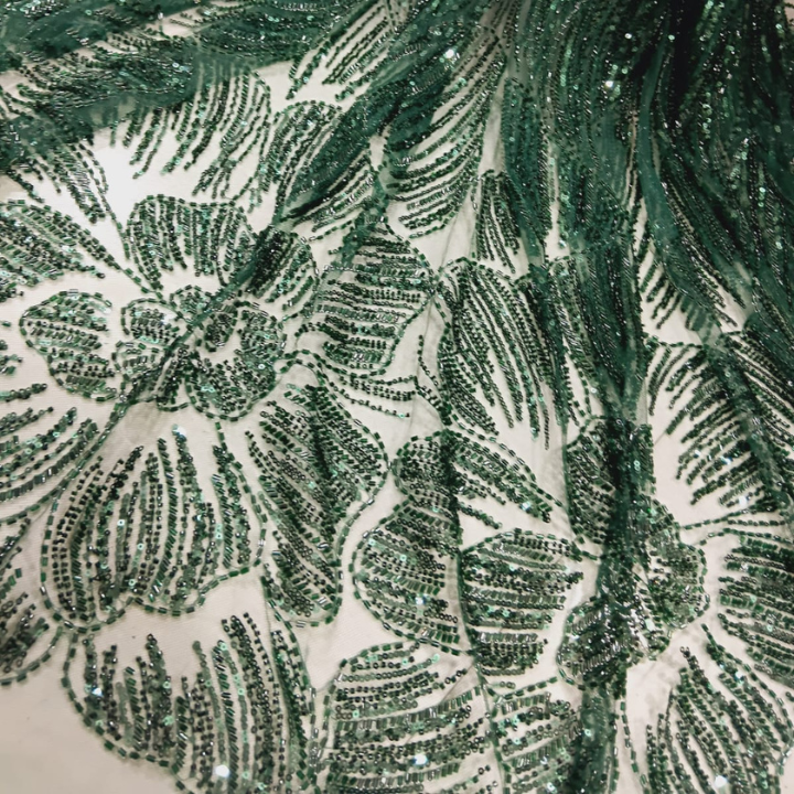 Luxury Floral Net Embroidery Cutdana Fabric Heavy Beadwork Big Width