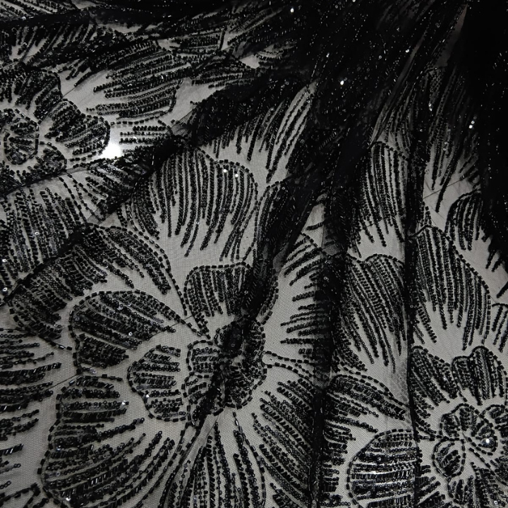 Luxury Floral Net Embroidery Cutdana Fabric Heavy Beadwork Big Width