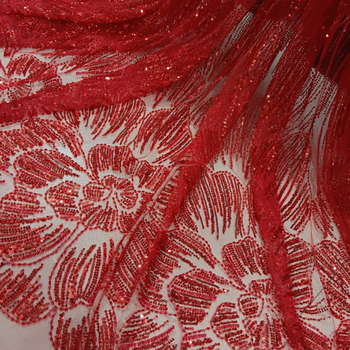 Luxury Floral Net Embroidery Cutdana Fabric Heavy Beadwork Big Width