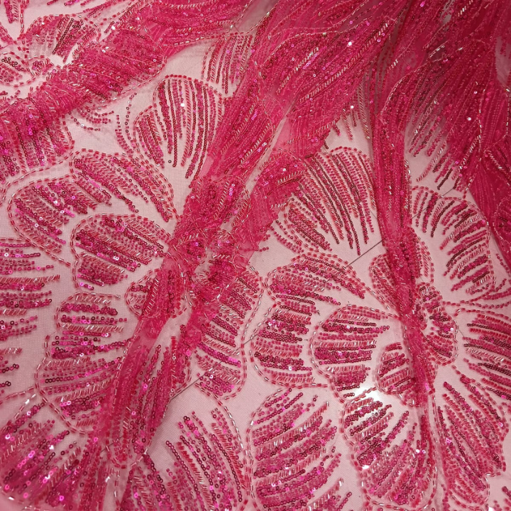 Luxury Floral Net Embroidery Cutdana Fabric Heavy Beadwork Big Width