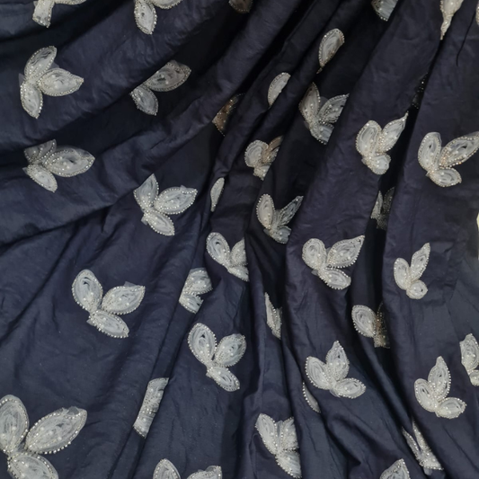 Designer Denim Fabric with Ornate Cutdana Work