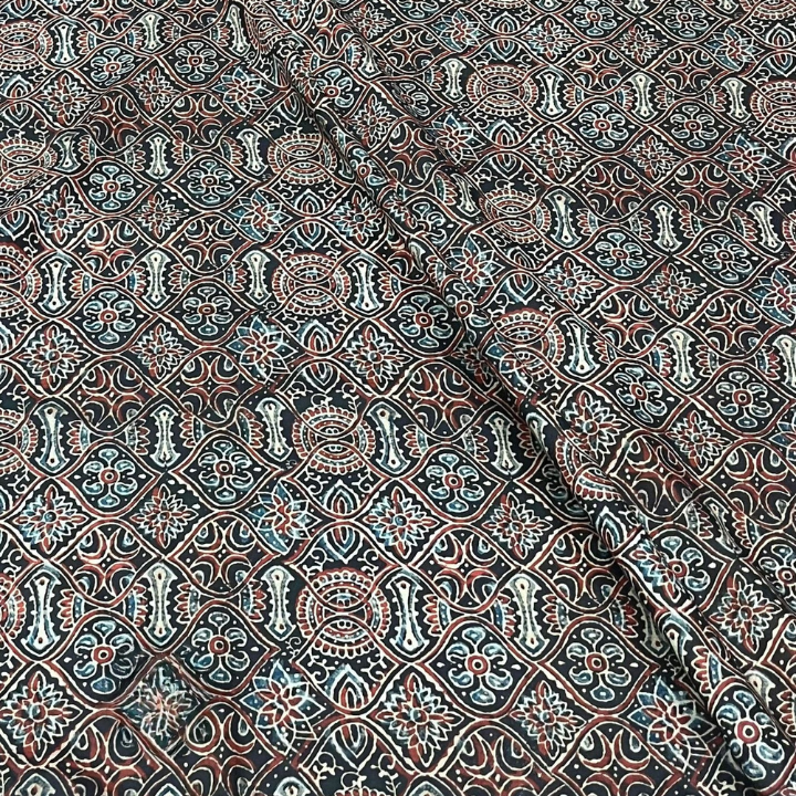 Cotton Cambric Digital Print Fabric 44 Width Intricate Ajrakh Geometric Pattern
