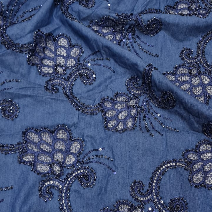 Floral Sequins Denim Cutdaana