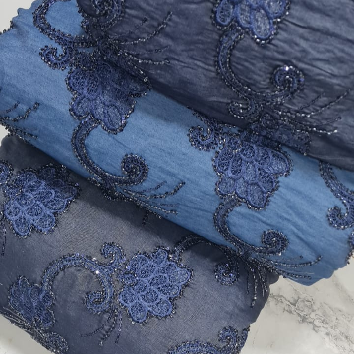 Floral Sequins Denim Cutdaana