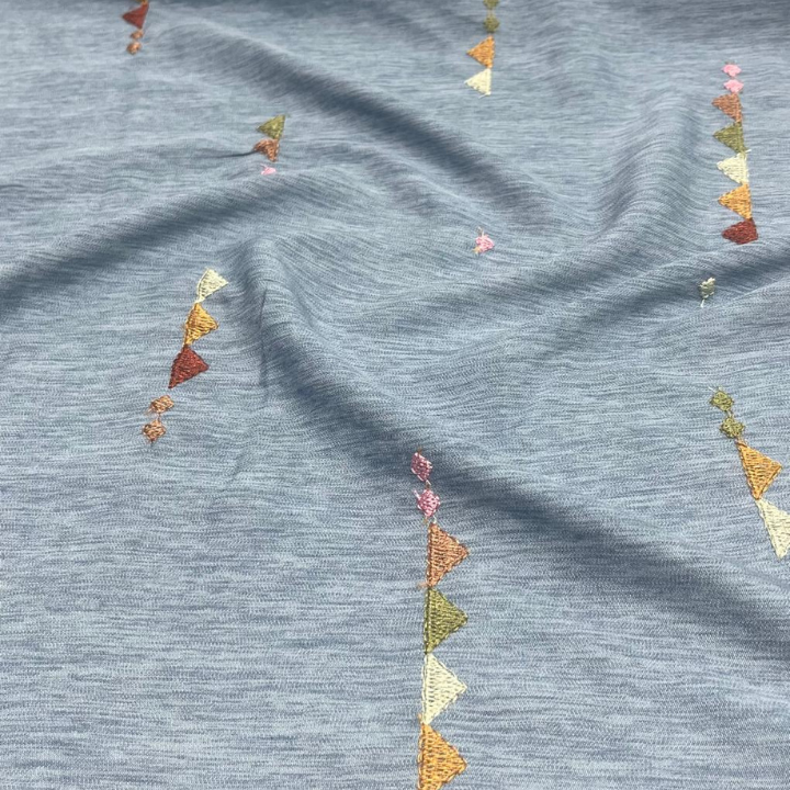 Premium Textured Geometric Embroidery Denim Fabric Big Width