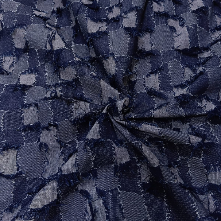 Textured Frayed Patchwork Denim Embroidery Fabric