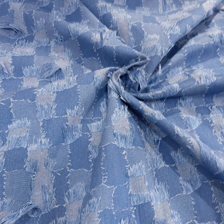Textured Frayed Patchwork Denim Embroidery Fabric