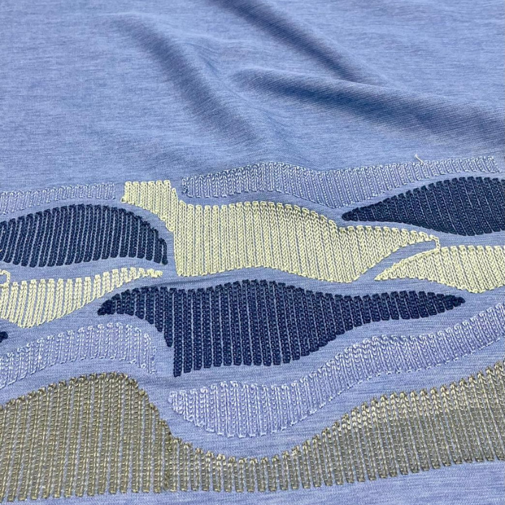 Premium Big Width Denim Embroidery Fabric Luxury Heavy Threadwork Knit Textile
