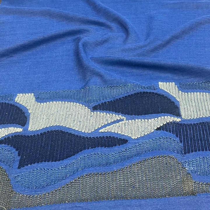 Premium Big Width Denim Embroidery Fabric Luxury Heavy Threadwork Knit Textile