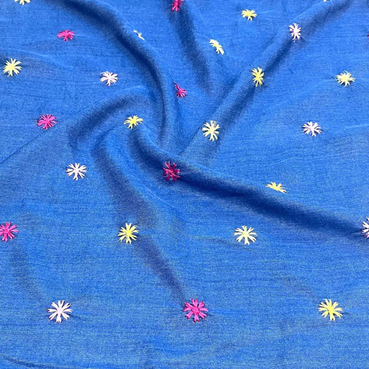 Premium Wide Width Denim Fabric with Vibrant Floral Embroidery High Quality Multi Design Denim for Garments