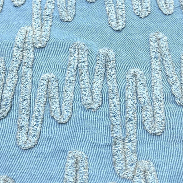 Premium Big Width Denim Embroidery Fabric Textured Zigzag Wave Pattern for Designer