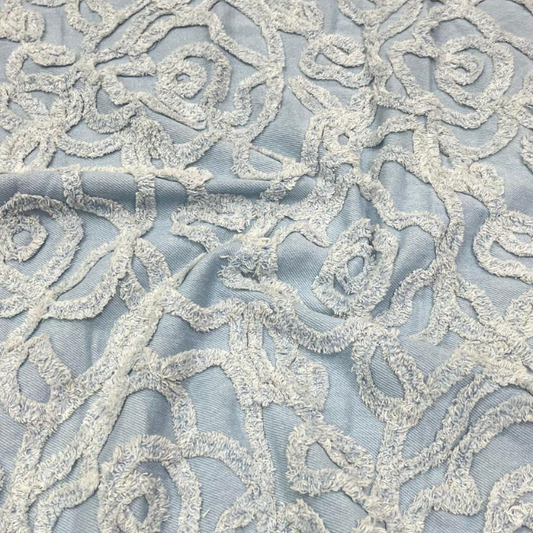Premium Floral Rose Embroidered Denim Fabric Big Width