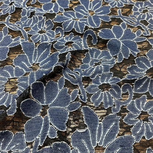 Premium Floral Denim Embroidery Cutwork Lace Fabric Big Width Lace Netting