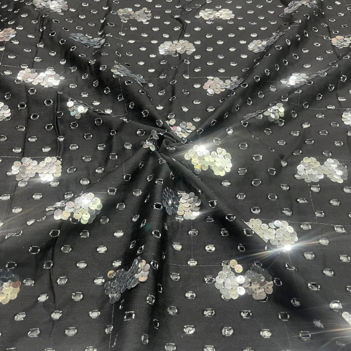 Designer Big Width Embroidered Denim Fabric with Sequins and Cutwork Premium Multi Design Collection