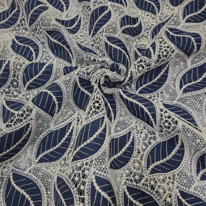 Leaf Embroidery Denim Cutwork Fabric-50 Inch