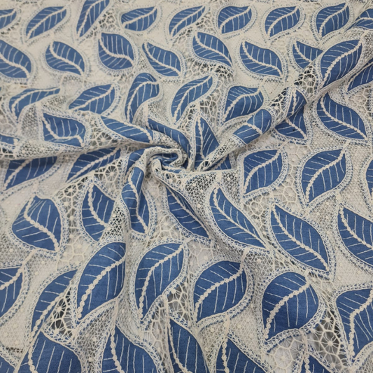 Leaf Embroidery Denim Cutwork Fabric-50 Inch