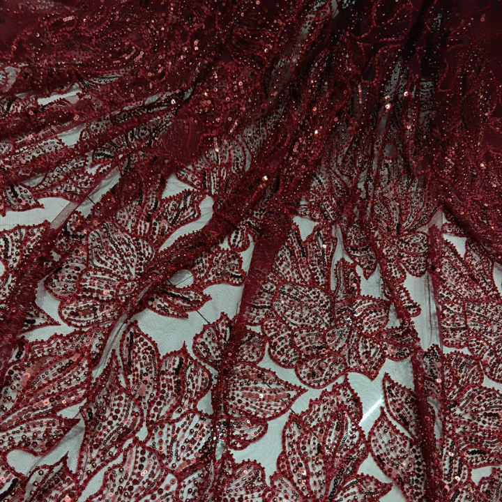 Premium floral net embroidery fabric with cutdana work in big width Perfect for dresses, gowns, sarees, lehengas.