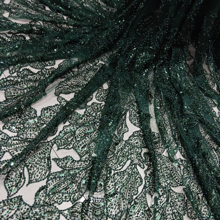 Premium floral net embroidery fabric with cutdana work in big width Perfect for dresses, gowns, sarees, lehengas.