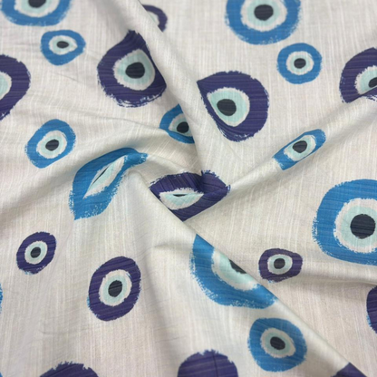 Premium Turkey Linen Print Evil Eye Pattern Big Width