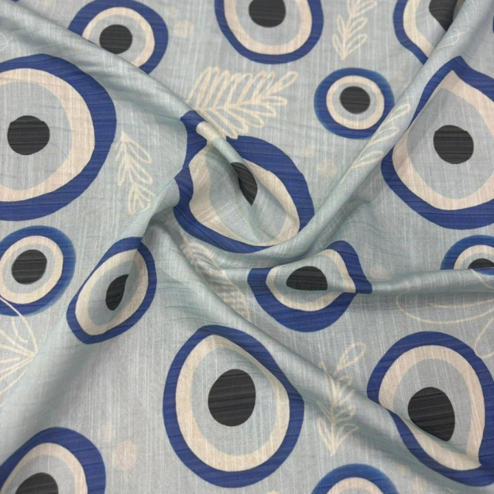 Evil Eye & Leaf Botanical Pattern Fabric Big Width