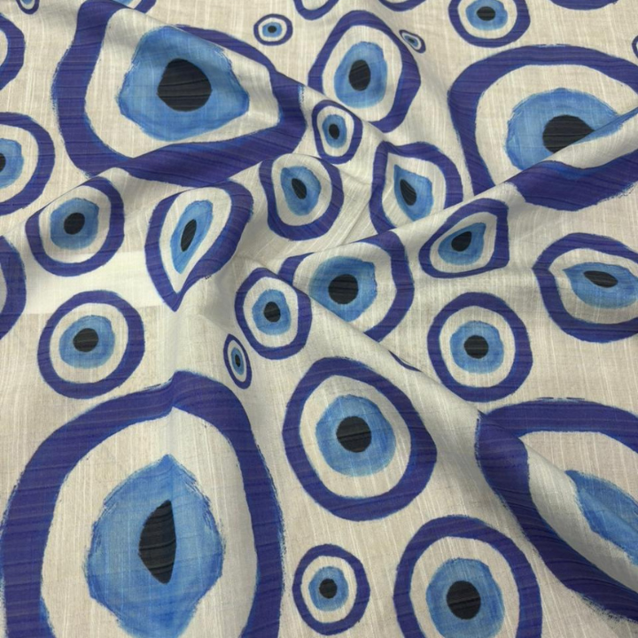 Premium Turkey Linen Fabric Bold Evil Eye Print Big Width