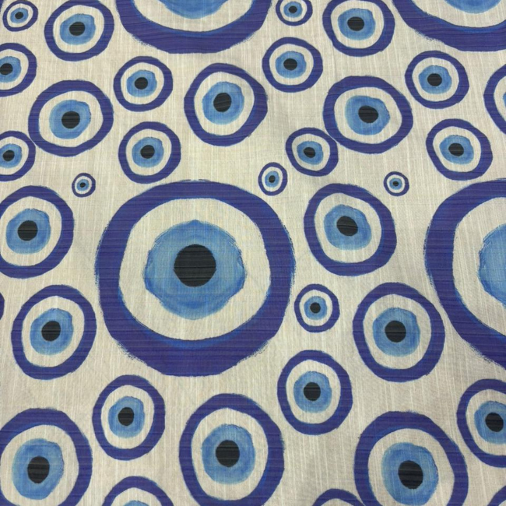 Premium Turkey Linen Fabric Bold Evil Eye Print Big Width