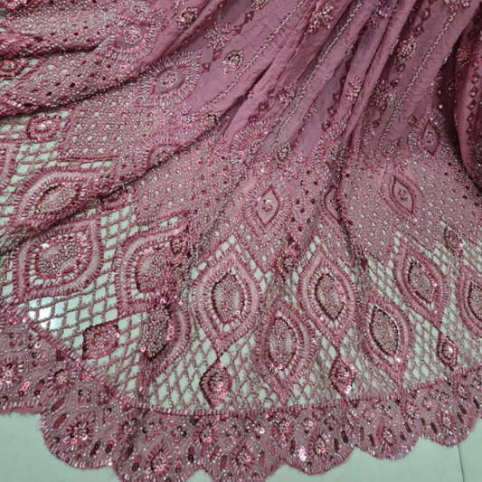 Premium Georgette Embroidery Fabric with Heavy Cutdana Work