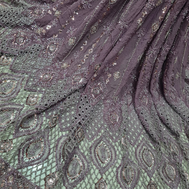 Premium Georgette Embroidery Fabric with Heavy Cutdana Work