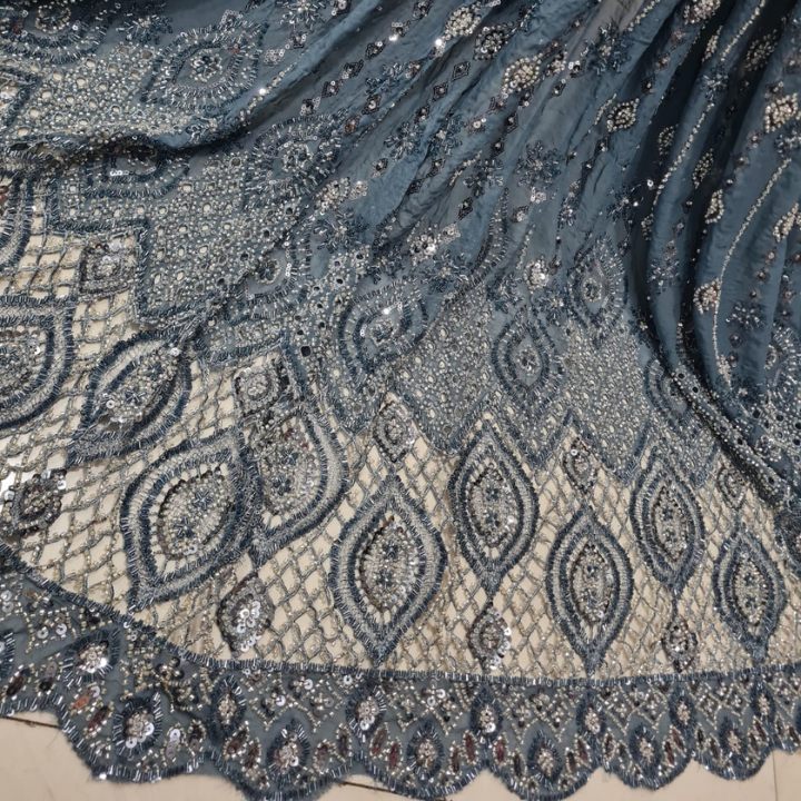 Premium Georgette Embroidery Fabric with Heavy Cutdana Work