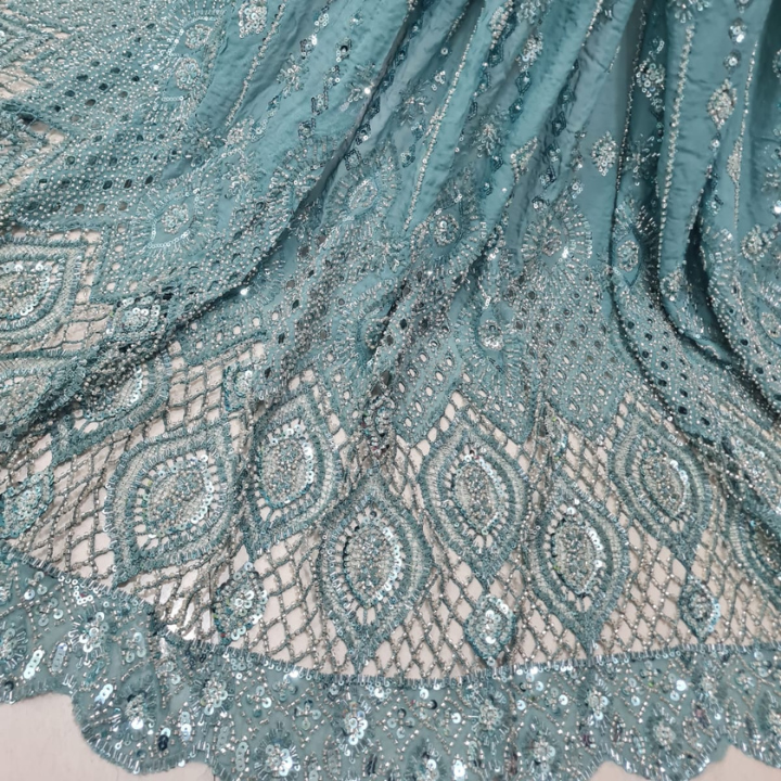 Premium Georgette Embroidery Fabric with Heavy Cutdana Work